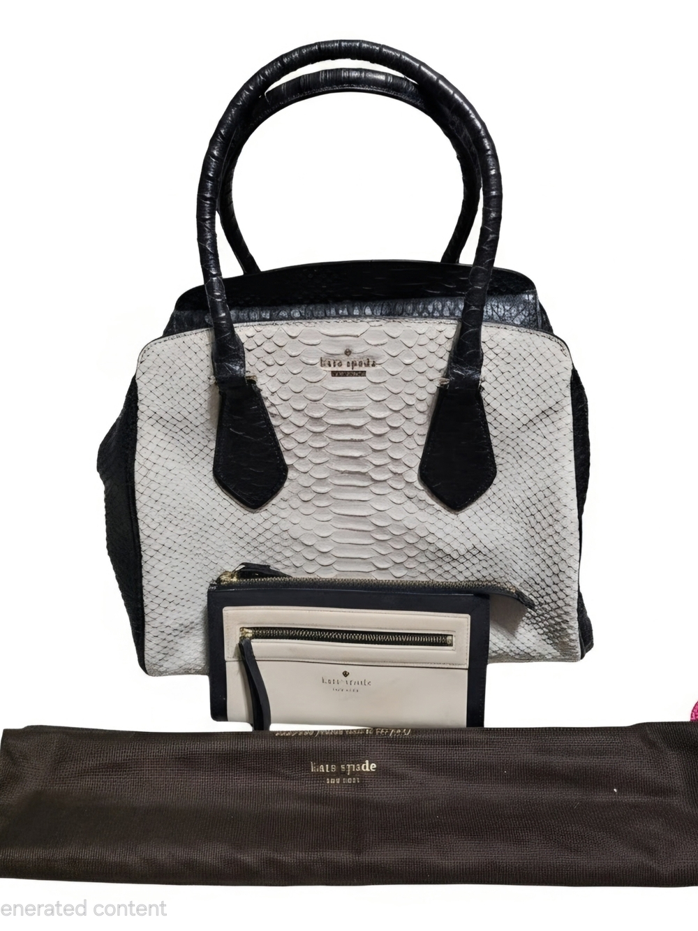 kate spade Two-Tone Black and Cream Textured Satchel with Wallet